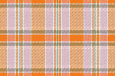 Yakışıklı tekstil vektörü, dikişsiz, çok renkli ekose kumaş kontrolü. Saten tartan desenli arka plan kumaşı spa mavi ve turuncu renk paletinde.