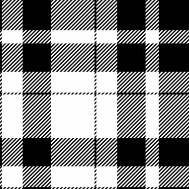 Bandananın ekose kumaşı, kusursuz, yemek çeki kumaş kumaşı. Siyah ve beyaz renk paletinde ton vektör arkaplan dokusu.