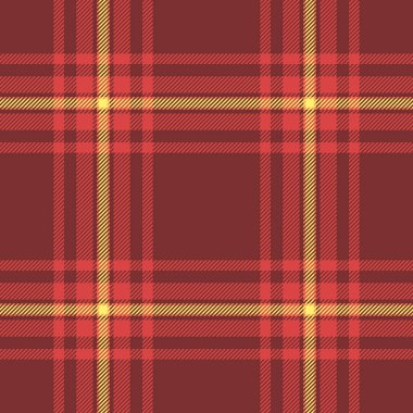 Havalı desenli ekose vektör, motif tekstil kontrolü. Yapısal doku kumaş, kırmızı ve sarı renk paletinde dikişsiz tartan..