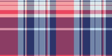 İnanılmaz tekstil dikişsiz ekose, reklam çeki kumaş kumaş tartan. Mavi ve kırmızı renk paletinde bileşik şablon arkaplan vektör dokusu.