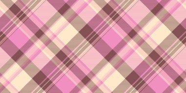 Yatay arka plan ekose desenli, küçük tartan dikişsiz vektör. İnce tekstil kumaş desenini kırmızı ve pembe renk paletinde kontrol et.
