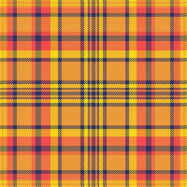 Köpek dişi dikişsiz desenli ekose, mükemmel arka plan vektör tekstili. Golf kontrol desenli tartan kumaş turuncu ve mavi renk paleti.