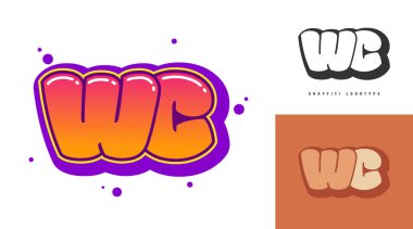 Festival ya da parti için WC logo tasarımı. Graffiti tarzında ilk harf w ve c. Yazı tipi tipografisinin yaratıcı modern harfleri. Çocukların trend logoti ya da kimliği.