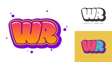 Festival ya da parti için WR logo tasarımı. Graffiti tarzında ilk harf w ve r. Yazı tipi tipografisinin yaratıcı modern harfleri. Çocukların trend logoti ya da kimliği.