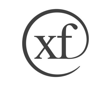 Çember şeklinde e-posta işareti tarzında iki harften XF logosu. İşletme şirketinin X ve F yuvarlak logosu