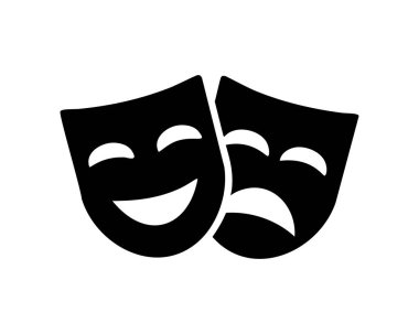 Komedi ve Trajedi Maskeleri. Maskeli Balo, Komik ve Trajik Tiyatro veya Karnaval İkonu.