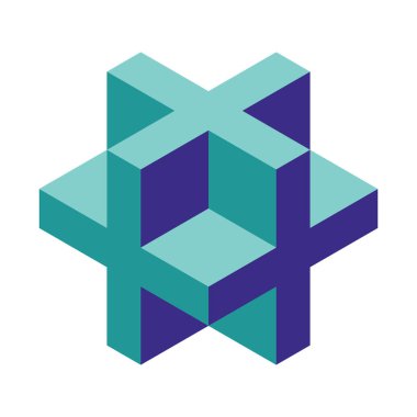 Küp logosu, geometrik vektör tasarımı. Kutu logoti şirketi, izometrik 3 boyutlu teknoloji amblemi.