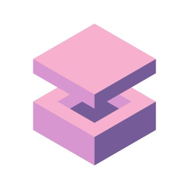 Küp logosu, geometrik vektör tasarımı. Kutu logoti şirketi, izometrik 3 boyutlu teknoloji amblemi.