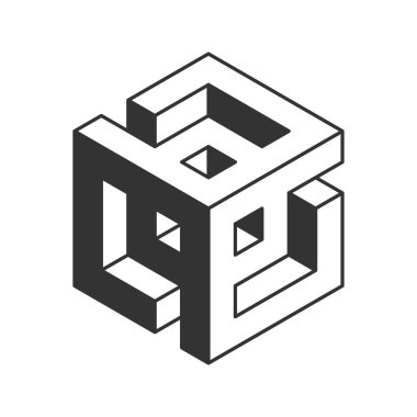 Küp logosu, geometrik vektör tasarımı. Siyah ve beyaz kutu logotip şirketi, izometrik 3 boyutlu teknoloji amblemi..