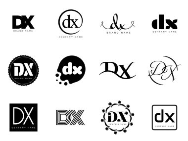 DX logo company template. Letter d and x logotype. Set different classic serif lettering and modern bold text with design elements. Initial font typography. clipart