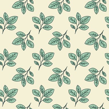 El çizimi çiçek desenli vektör tasarımı. Bitki ve yaprak ile basit bir süs. Kumaş baskı kumaşı.