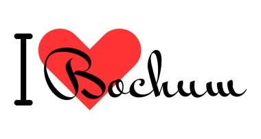 Bochum 'u seviyorum, Almanya' yı. Kırmızı kalpli el yazısıyla yazılmış mektuplar. Vektör illüstrasyonu, modern tasarım