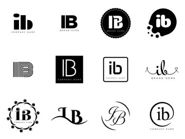 IB logo şirketi şablonu. I ve B harfleri logoti. Tasarım elemanları ile farklı klasik serif harfleri ve modern kalın metin ayarla. İlk yazı tipi tipografisi.