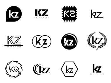 KZ logo şirketi şablonu. K ve Z harfleri logoti. Tasarım elemanları ile farklı klasik serif harfleri ve modern kalın metin ayarla. İlk yazı tipi tipografisi.