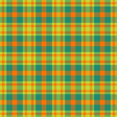 Geleneksel ekose kumaş, Hindistan doku kontrolü vektörü. Altın çubuk ve yeşil renk paletinde kusursuz arka plan tekstil deseni.