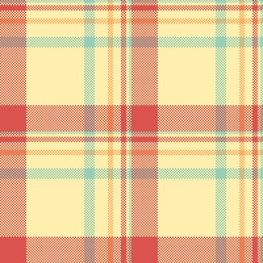 Pijamalar dikişsiz taşıyıcı tekstil, insanların kumaş deseni yok. Tasarımcı tartan ekose arka plan denetimi sarı ve kırmızı renk paleti.