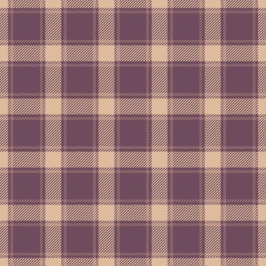 İngiliz kusursuz desenli ekose kumaş vektörünü kontrol et. Pembe ve açık renk paletinde eflatun desenli tartan tekstil arkaplanı.