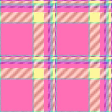 Hasat şablonu kumaşı, pastel arka plan tekstil dokusu. Pembe ve sarı renk paletinde 60 'ların ekosesiz ekoseli vektörü.