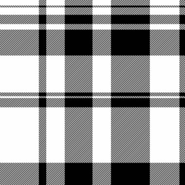 Özelleştirilmiş tartan arkaplan deseni, net vektör kumaş dokusu. Ekose ekosesiz tekstil denetimini beyaz ve siyah renk paletinde çiz.