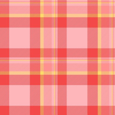 Seremonisiz doku dokusu, güzel tekstil vektör arkaplanı. Ekose desen işaretlendi Açık renkli tartan ve güzel kırmızı renk paleti.