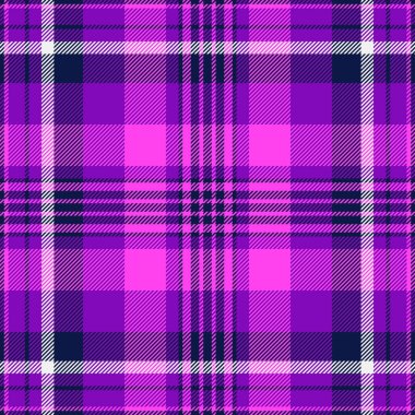 Etkileyici dokusu kusursuz kumaş, iş tekstil vektör arka planı. Boş ekose desen Mor ve koyu renk paletinde kontrol.
