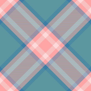 Şapka desenli kumaş kumaş, sanatsal dikişsiz doku tekstili. Cyan ve kırmızı renk paletinde pazarlama denetimi vektör ekoseli arka plan.