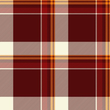 2024 tekstil dokusu, internet tartan vektör arkaplanı. Rojo deseni ekoseyi kırmızı ve bej renk paletinde kusursuz kontrol et.