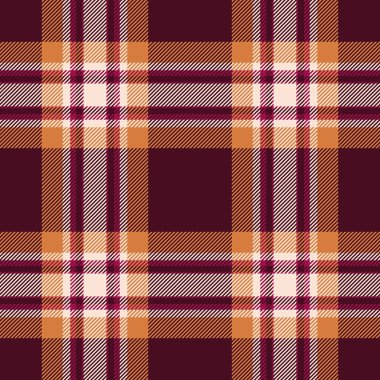 60 'ların ekose desensiz kumaşı, stil tekstil ekose vektörü. Japonya arka plan kumaş kontrol deseni koyu ve turuncu renk paleti.