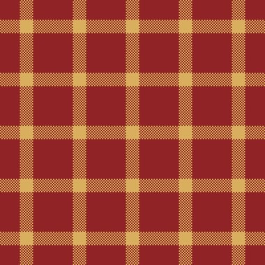 Kusursuz tartan çeki, kadınların moda ekose desenli vektörü. Katman dokusu tekstil arkaplan kumaşı kırmızı ve kehribar renk paleti.