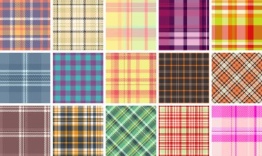 Kareli tasarımlar ve renkli çizgilerin karışımından oluşan klasik ekose desenler. Tekstil baskıları, kumaş, duvar kağıdı ve gömlekler için idealdir. Herhangi bir projeye Kelt ya da kırsal bir titreşim getirir..