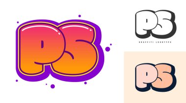 Festival ya da parti için PS logo tasarımı. İlk harf p ve graffiti stili. Yazı tipi tipografisinin yaratıcı modern harfleri. Çocukların trend logoti ya da kimliği.