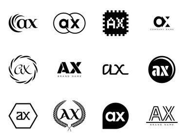 AX logo şirketi şablonu. A ve X harfleri logoti. Tasarım elemanları ile farklı klasik serif harfleri ve modern kalın metin ayarla. İlk yazı tipi tipografisi.