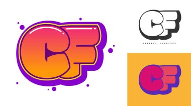 Festival ya da parti için CF logo tasarımı. C harfi ve F harfi grafiti tarzında. Yazı tipi tipografisinin yaratıcı modern harfleri. Çocukların trend logoti ya da kimliği.