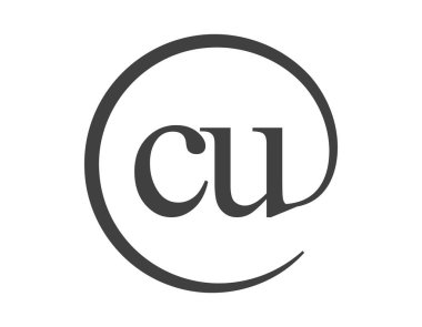 Çember şeklinde e-posta işareti tarzında iki harften oluşan CU logosu. C ve U iş şirketinin yuvarlak logosu