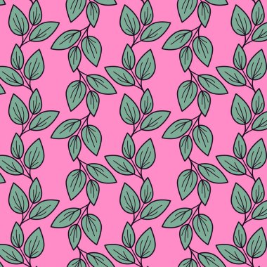 El çizimi çiçek desenli vektör tasarımı. Bitki ve yaprak ile basit bir süs. Kumaş baskı kumaşı.