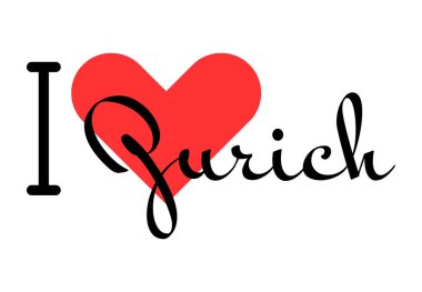 Zürih 'i seviyorum, İsviçre' yi. Kırmızı kalpli el yazısıyla yazılmış mektuplar. Vektör illüstrasyonu, modern tasarım