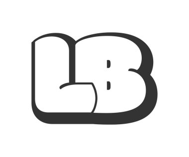 LB logosu, karikatür harfleri, graffiti stili siyah beyaz siluet şeklinde yuvarlak. Festival partisi için popüler anaokulu L ve B harfi metni, kişisel baş harfler, çocuklar için funky print ve web.