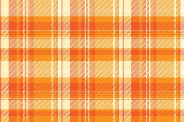 Kusursuz ekose kumaş, dekorasyon tartan desen kontrolü. Turuncu ve açık renk paletinde arka plan dokusu kumaş vektörünü rahatlat.