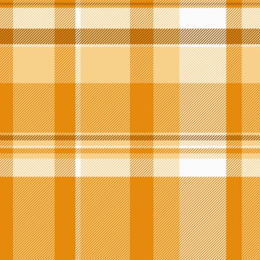 Kız tartan kumaşı, karmaşık tekstil dokusunu kontrol ediyor. Turuncu ve kehribar renk paletinde ekose desenli arka plan vektörü.