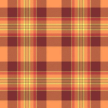 Makine desenli kumaş tartan, tekstil dokusu arkaplanını davet et. Ev vektörü kırmızı ve turuncu renk paletinde ekoseli işaretle.