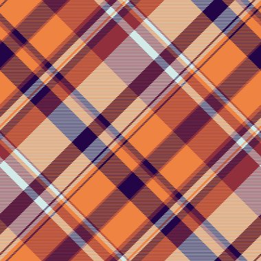 Hipster dikişsiz kumaş, pamuk kumaş desenli arka plan. Ekose kumaş vektörünü turuncu ve açık renk paletinde kontrol et.