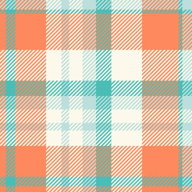 Bandana vektör tartan dokusu, doğu tekstil arka plan ekoseli. Flanel deseni turuncu ve deniz kabuğu renk paleti ile kumaşı kontrol et.