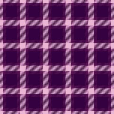 Yaşam odası ekose kumaş geçmişi, tazılar tekstil vektörünü kontrol ediyor. Koyu ve morumsu renk paletinde olaysız tartan kumaş deseni.