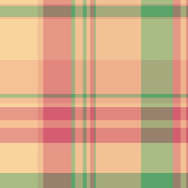 Dikişsiz ekose kumaş, vadi desenli tekstil kumaş. Turuncu ve kırmızı renk paletinde dişi vektör tartan arkaplan kontrolü.