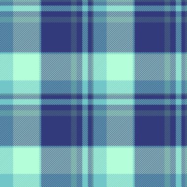 Kaliteli tartan dokusu arka plan, yemek kalıbı ekose kumaş. Cyan ve mavi renk paletinde kusursuz kontrol vektörü tekstilini göster.