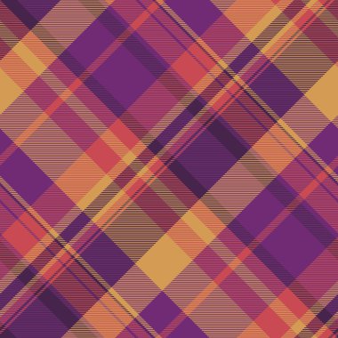 Sunum kumaş desenli, papatya desenli arka plan desenli. Mor ve kırmızı renk paletinde düzensiz tartan denetimi.