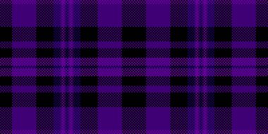 Vogue desenli vektör dokusu, 1960 'ların kumaş kontrol tartanı. Tekstil ekoseli arkaplanı menekşe ve siyah renk paletinde özelleştir.