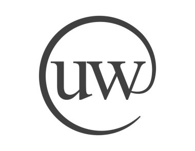 Çember şeklinde e-posta işareti tarzında iki harfli UW logosu. U ve W, iş dünyasının logosu.