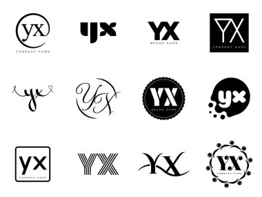 YX logo şirketi şablonu. Y ve X harfleri logoti. Tasarım elemanları ile farklı klasik serif harfleri ve modern kalın metin ayarla. İlk yazı tipi tipografisi.