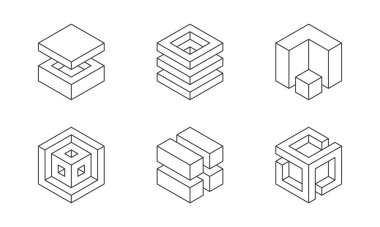 Siyah ve beyaz küp logosu, geometrik vektör tasarımı. Kutu logoti şirketi, izometrik 3 boyutlu teknoloji amblemi.